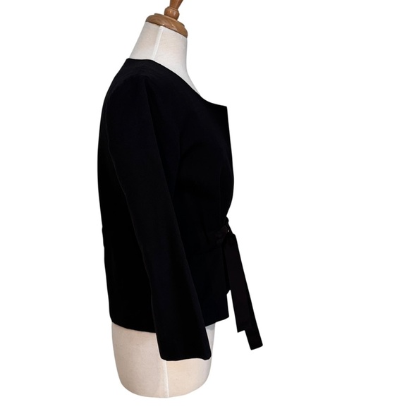 Theory Linen Cotton Blend Blazer Jacket with Ribbon Tie Black Size 8 - Picture 5 of 11